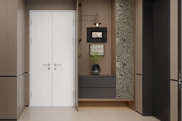 Flush interior door with concealed frame